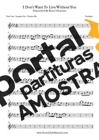 Foreigner I Don´t Want To Live Without You partitura para Clarinete (Bb)