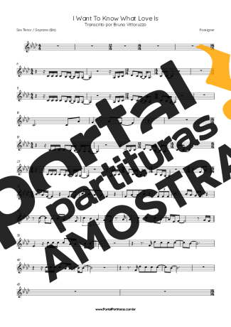 Foreigner I Want To Know What Love Is partitura para Saxofone Tenor Soprano (Bb)