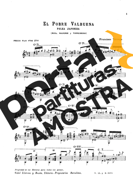 Francisco Tárrega El Pobre Valbuena (Polka Japonesa) partitura para Violão