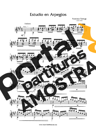 Francisco Tárrega Estudio en Arpegios partitura para Violão