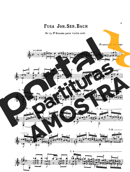 Francisco Tárrega Fuga (J.S. Bach) partitura para Violão