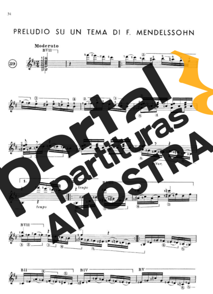 Francisco Tárrega Preludio Su Un Tema Di F. Mendelssohn partitura para Violão
