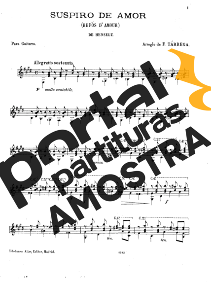 Francisco Tárrega Suspiro De Amor partitura para Violão