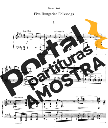 Franz Liszt 5 Ungarische Volkslieder S.245 partitura para Piano