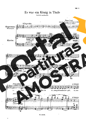 Franz Liszt Es War Ein König In Thule S.278 partitura para Piano