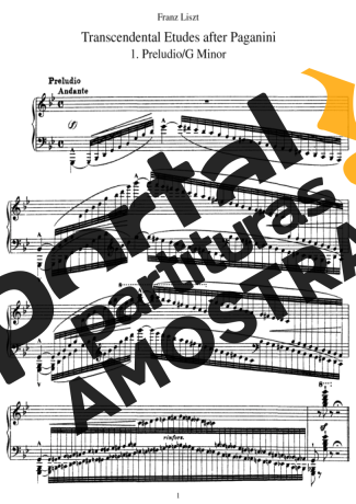 Franz Liszt Études D´exécution Transcendante D´après Paganini S.140 (Preludio) partitura para Piano