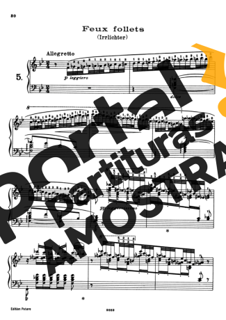 Franz Liszt Études D´exécution Transcendante S.139 (Etude 5 Feux Follets) partitura para Piano