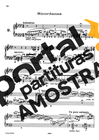 Franz Liszt Études D´exécution Transcendante S.139 (Etude 9 Ricordanza) partitura para Piano