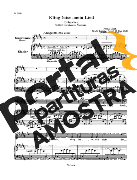 Franz Liszt Kling Leise Mein Lied S.301 partitura para Piano