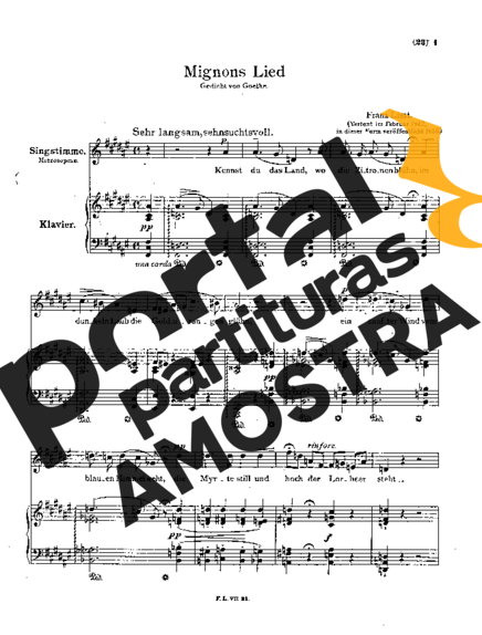 Franz Liszt Mignons Lied S.275 partitura para Piano