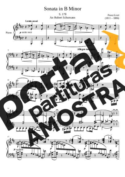 Franz Liszt Sonata in B Minor S. 178 partitura para Piano
