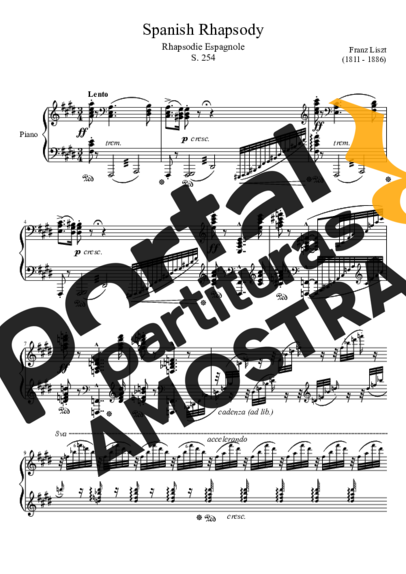 Franz Liszt Spanish Rhapsody S. 254 partitura para Piano