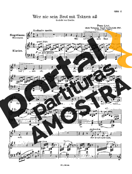 Franz Liszt Wer Nie Sein Brot Mit Tränen Aß S.297 partitura para Piano