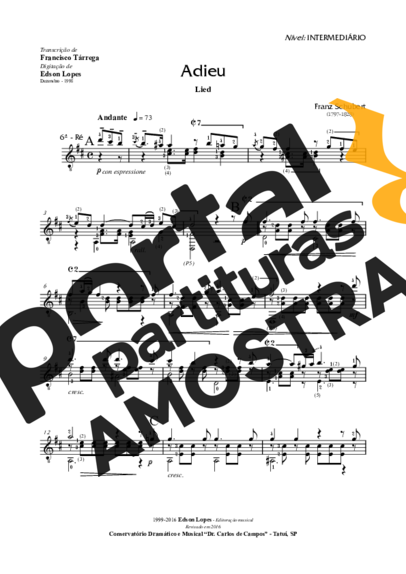 Franz Schubert Adieu (lied) partitura para Violão