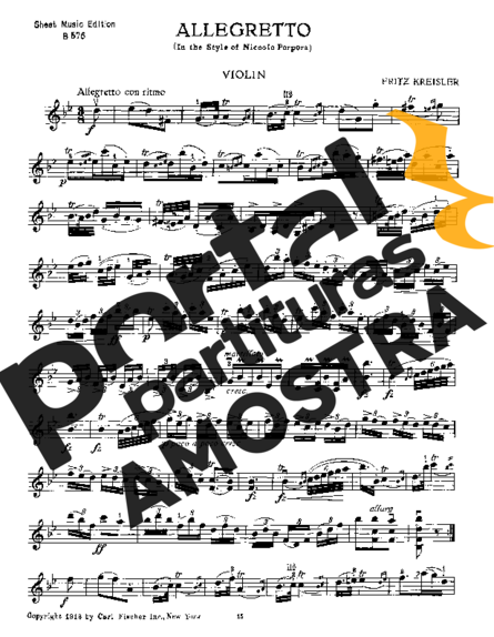 Fritz Kreisler Allegretto Porpora partitura para Violino