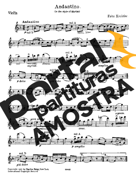 Fritz Kreisler Andantino Martini partitura para Violino