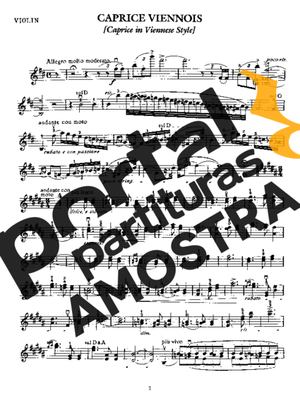 Fritz Kreisler Caprice Viennois Op 2 partitura para Violino