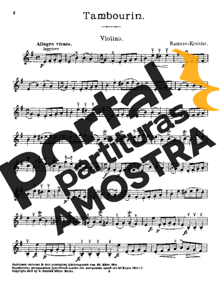 Fritz Kreisler Tambourin partitura para Violino