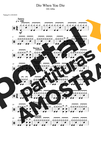 GG Allin Die When You Die partitura para Bateria