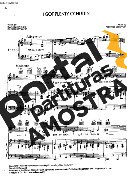 George Gershwin  I Got Plenty O´ Nuttin´ partitura para Piano