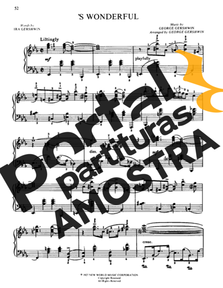 George Gershwin S Wonderful partitura para Piano