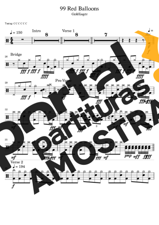 Goldfinger 99 Red Balloons partitura para Bateria