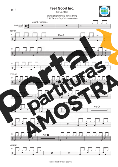 Gorillaz  partitura para Bateria