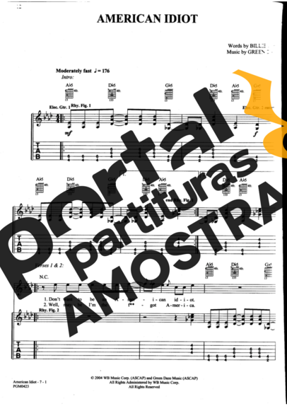 Green Day American Idiot partitura para Guitarra