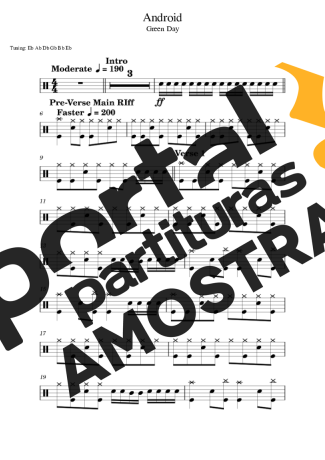 Green Day Android partitura para Bateria