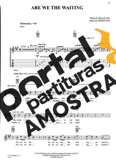 Green Day  partitura para Guitarra