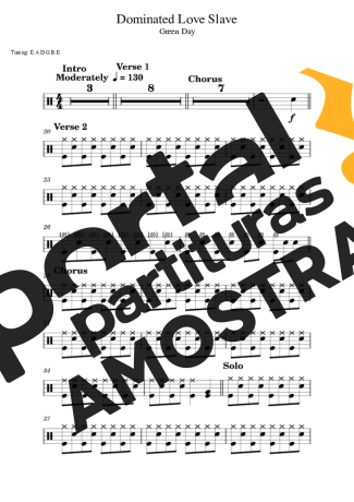 Green Day Dominated Love Slave partitura para Bateria