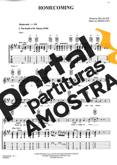 Green Day Homecoming partitura para Guitarra