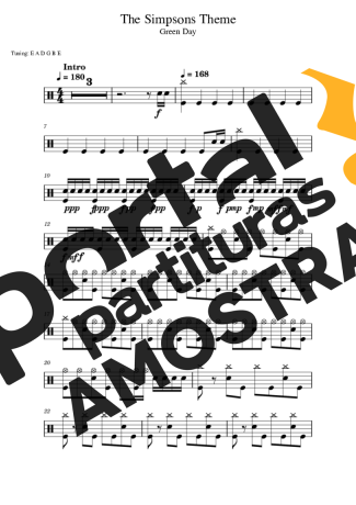 Green Day The Simpsons Theme partitura para Bateria