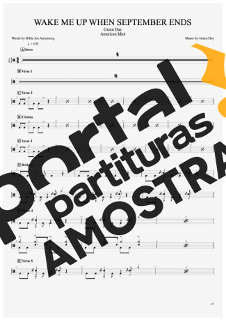 Green Day Wake Me Up When September Ends partitura para Bateria