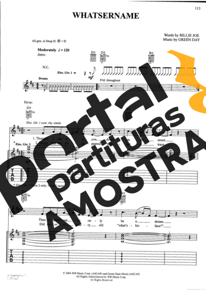 Green Day Whatsername partitura para Guitarra