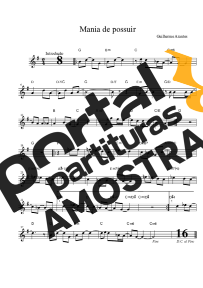 Guilherme Arantes Mania de Possuir partitura para Saxofone Tenor Soprano (Bb)