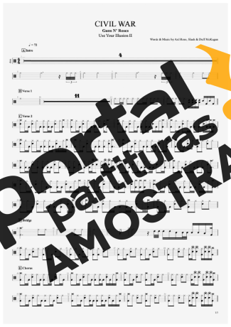 Guns N Roses  partitura para Bateria