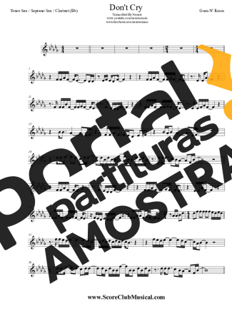 Guns N Roses Don´t Cry partitura para Clarinete (Bb)
