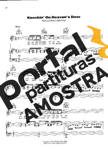 Guns N Roses Knockin´ on Heaven´s Door partitura para Piano
