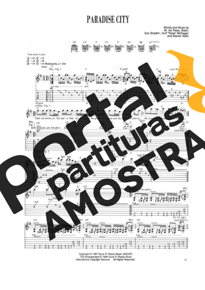 Guns N Roses  partitura para Guitarra