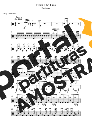 Hatebreed Burn The Lies partitura para Bateria