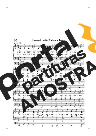Hinário CCB (66) Cansado Estás_ Vem A Jesus partitura para Órgão