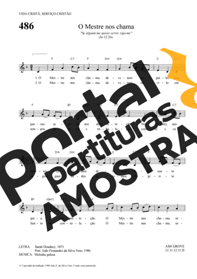 Hinário Para o Culto Cristão O Mestre Nos Chama partitura para Teclado