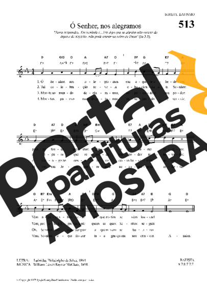 Hinário Para o Culto Cristão Ô Senhor Nos Alegramos partitura para Teclado
