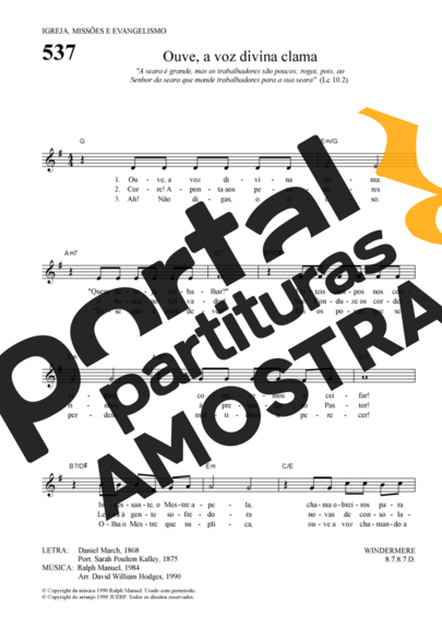 Hinário Para o Culto Cristão Ouve A Voz Divina Clama partitura para Teclado