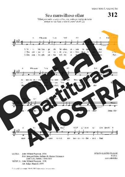 Hinário Para o Culto Cristão Seu Maravilhoso Olhar partitura para Teclado
