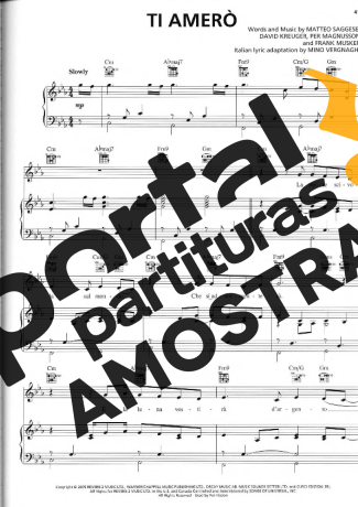 Il Divo Ti Amero partitura para Piano