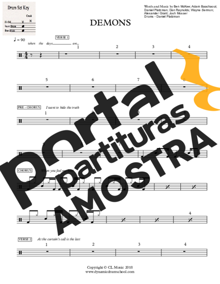 Imagine Dragons Demons partitura para Bateria
