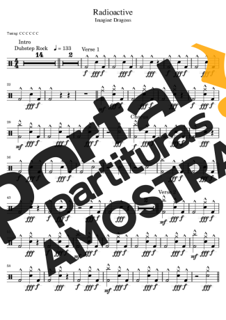 Imagine Dragons Radioactive partitura para Bateria