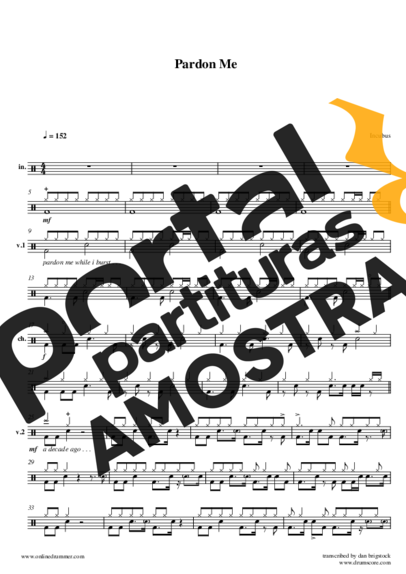 Incubus Pardon Me partitura para Bateria